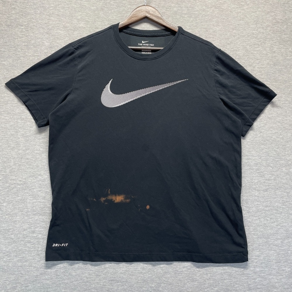 Nike Dri-Fit T Shirt Mens Large Black Swoosh Logo Gym Training Athleisure Casual